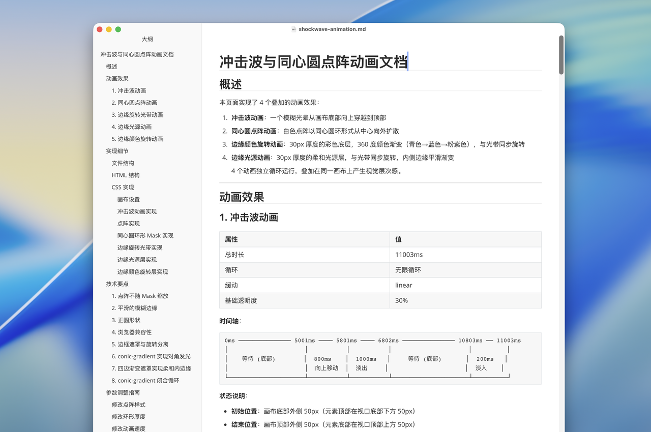 用 AI 解释动画结构的文档截图